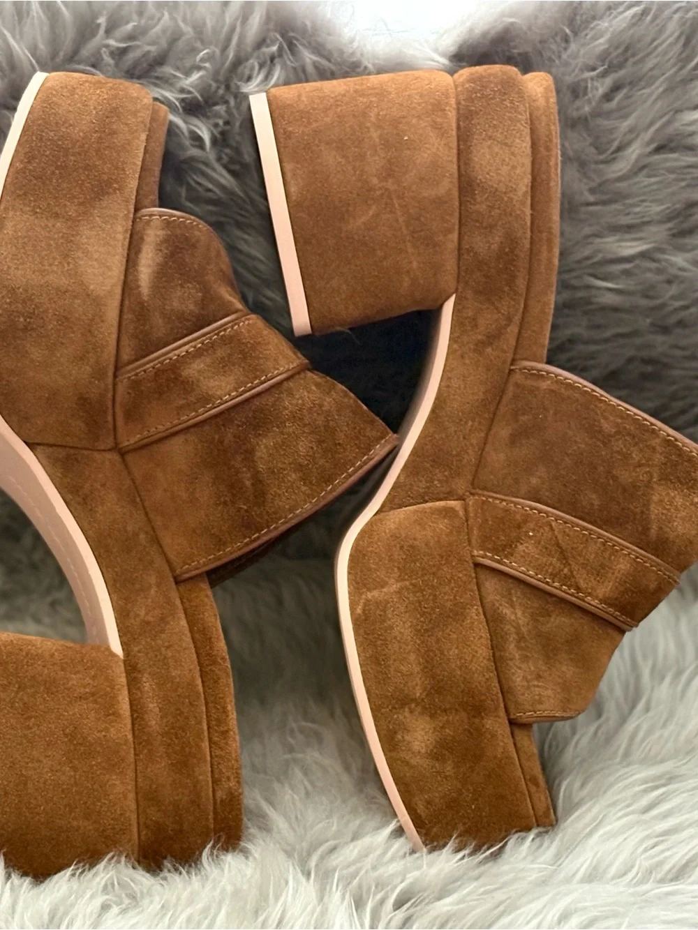 Gianvito Rossi Brown Suede Platform Mule Slides with Gold Buckle